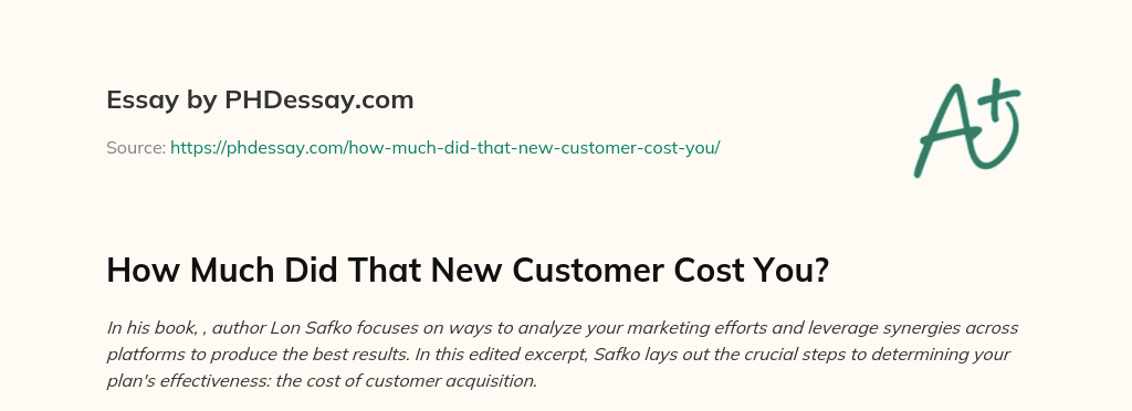 How Much Did That New Customer Cost You? essay