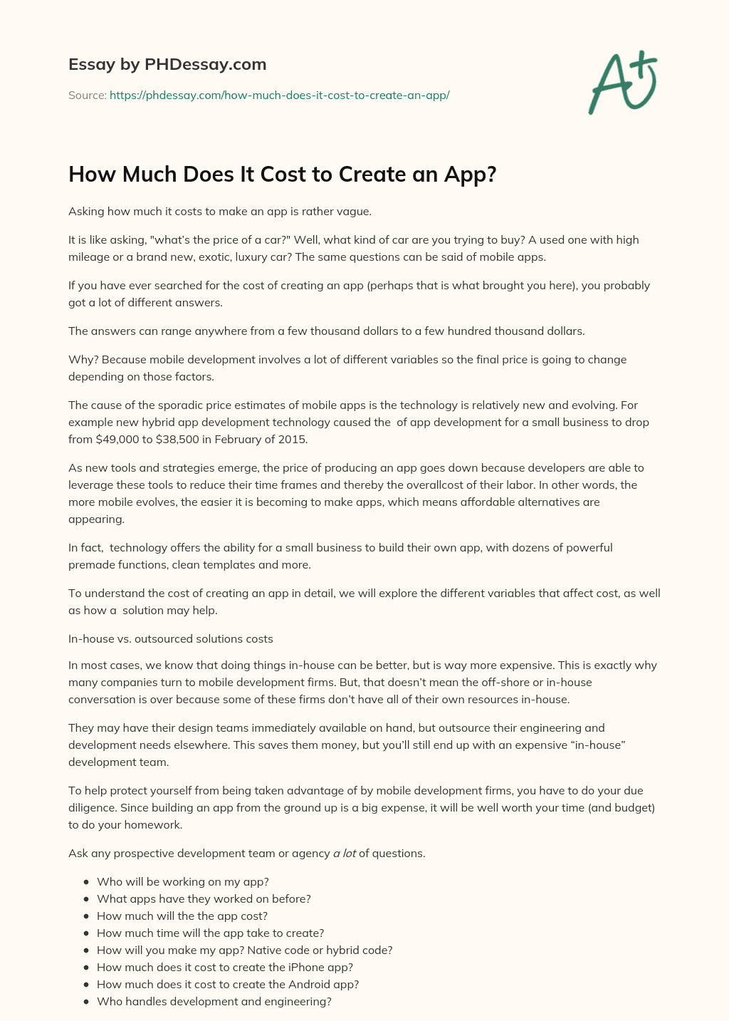 How Much Does It Cost to Create an App? essay