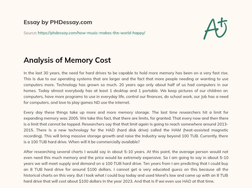 Analysis of Memory Cost essay