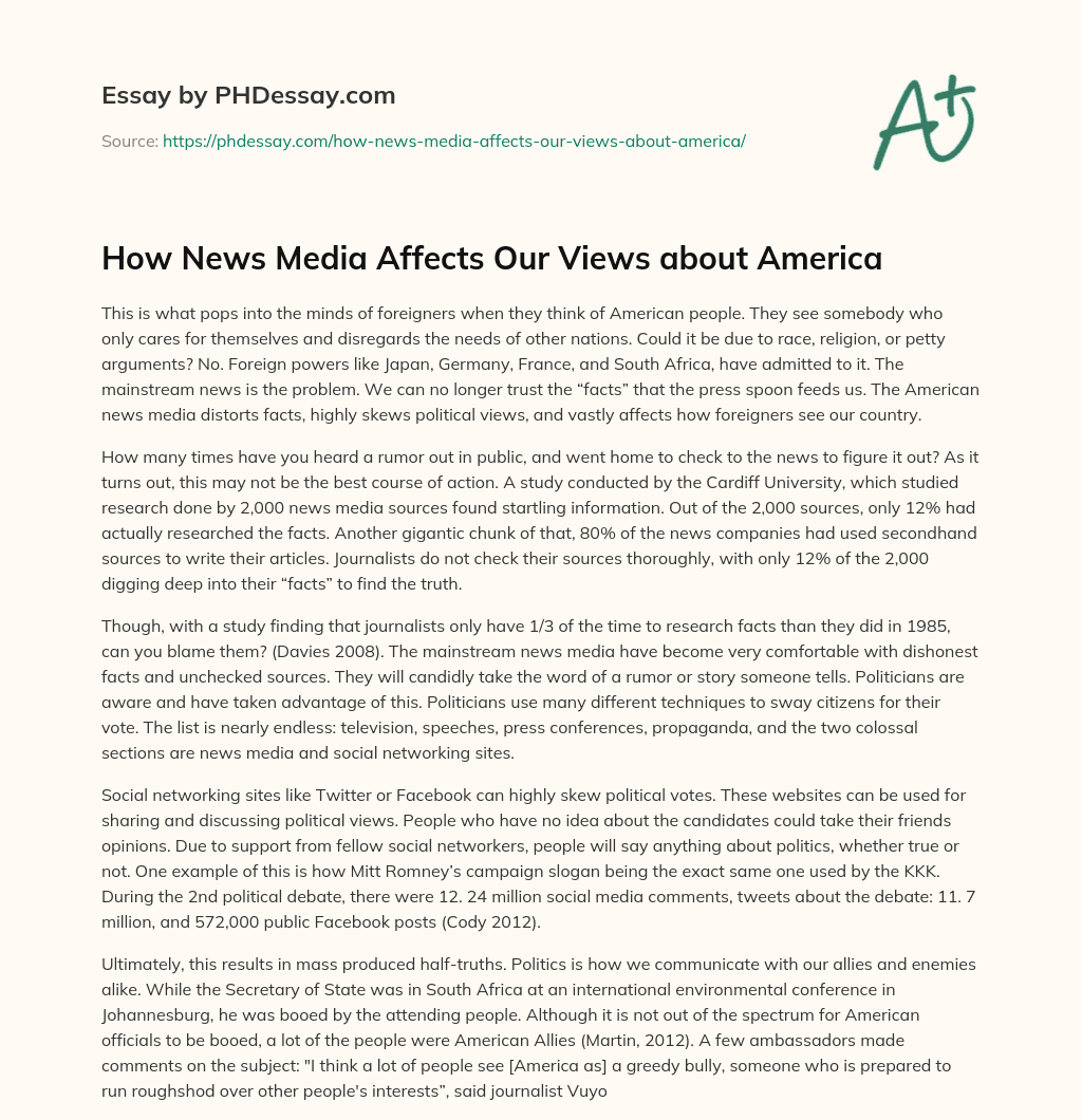 How News Media Affects Our Views about America essay