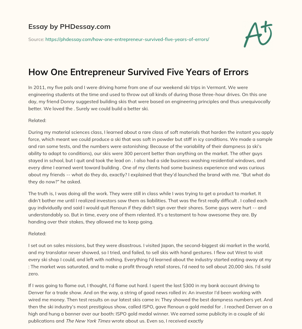 How One Entrepreneur Survived Five Years of Errors essay
