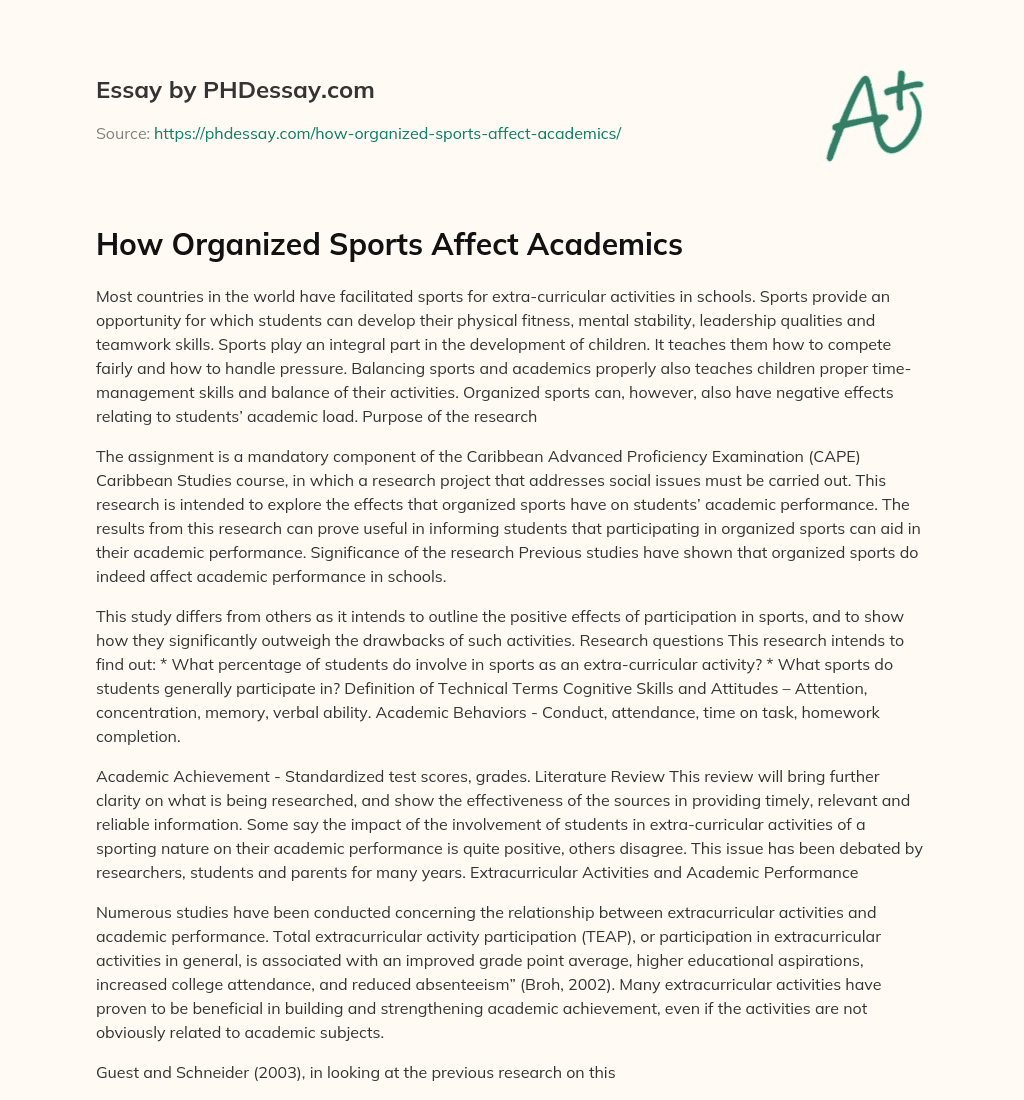 How Organized Sports Affect Academics essay