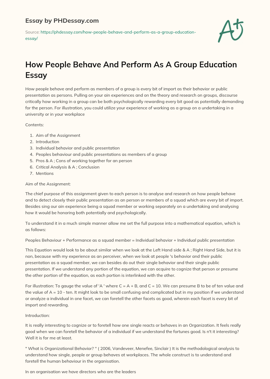 How People Behave And Perform As A Group Education Essay essay