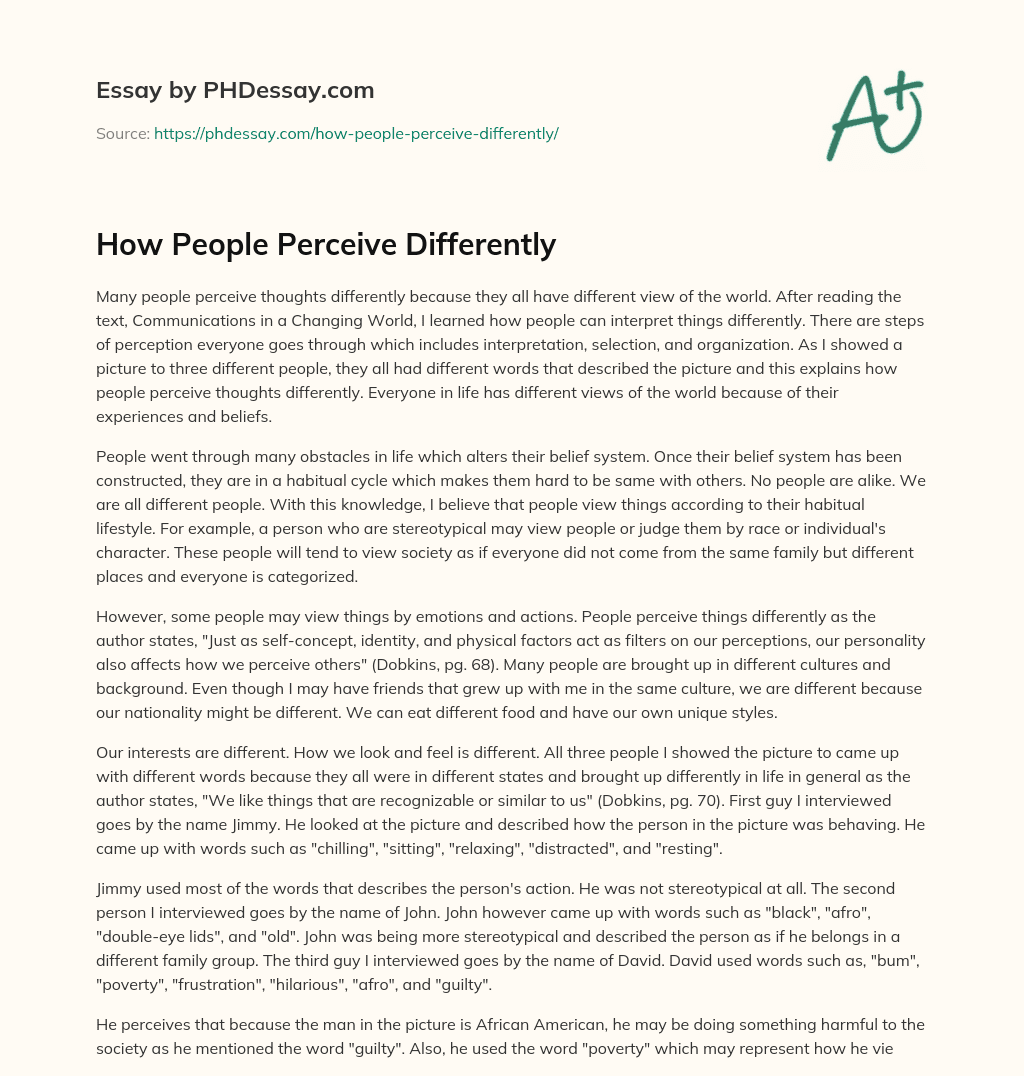 how do you think others perceive you essay