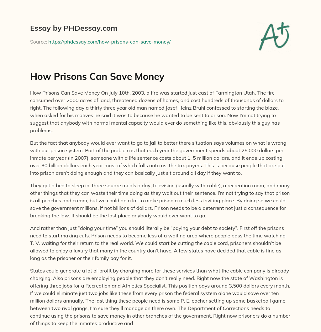 How Prisons Can Save Money essay