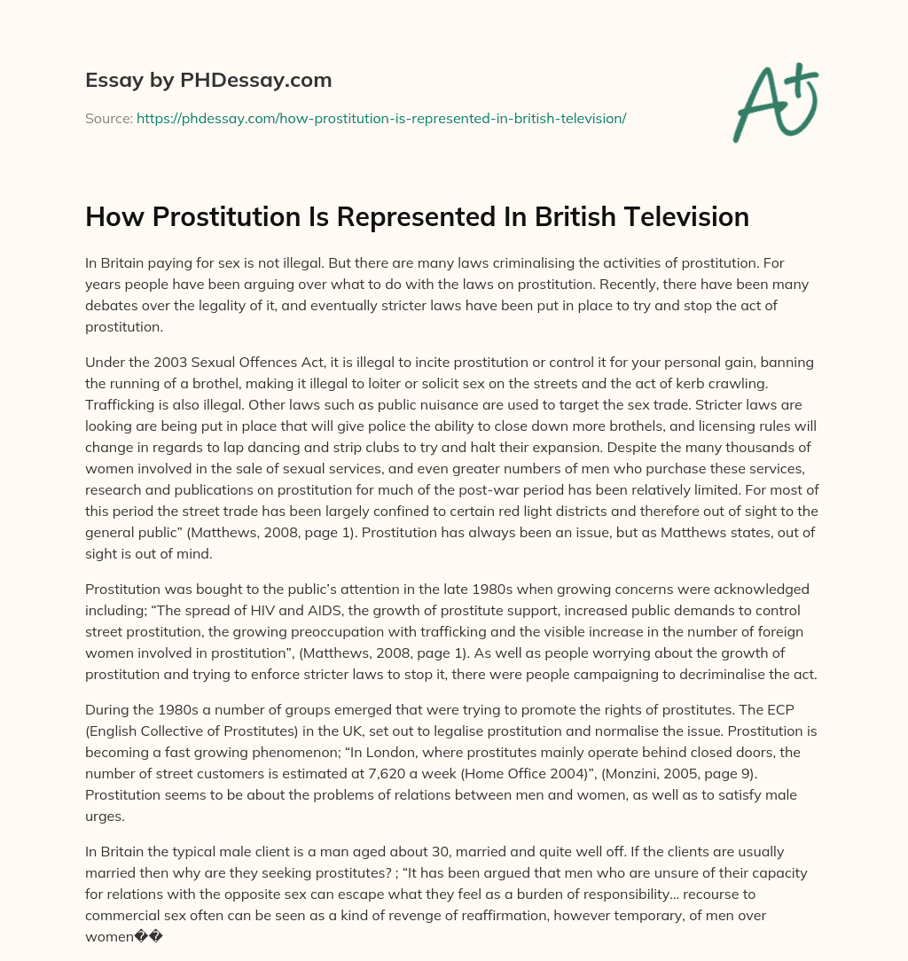 How Prostitution Is Represented In British Television essay