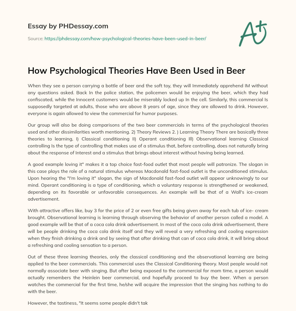 How Psychological Theories Have Been Used in Beer essay
