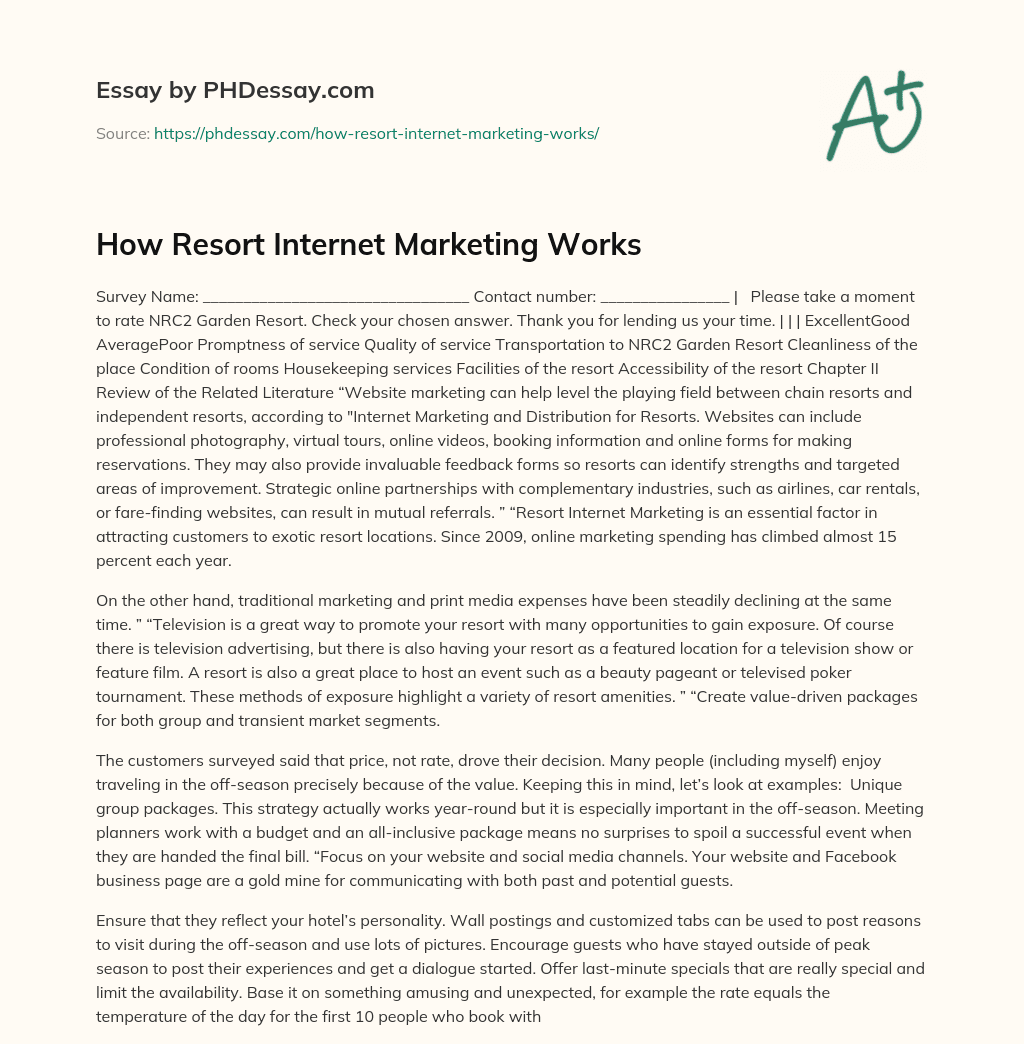 How Resort Internet Marketing Works essay