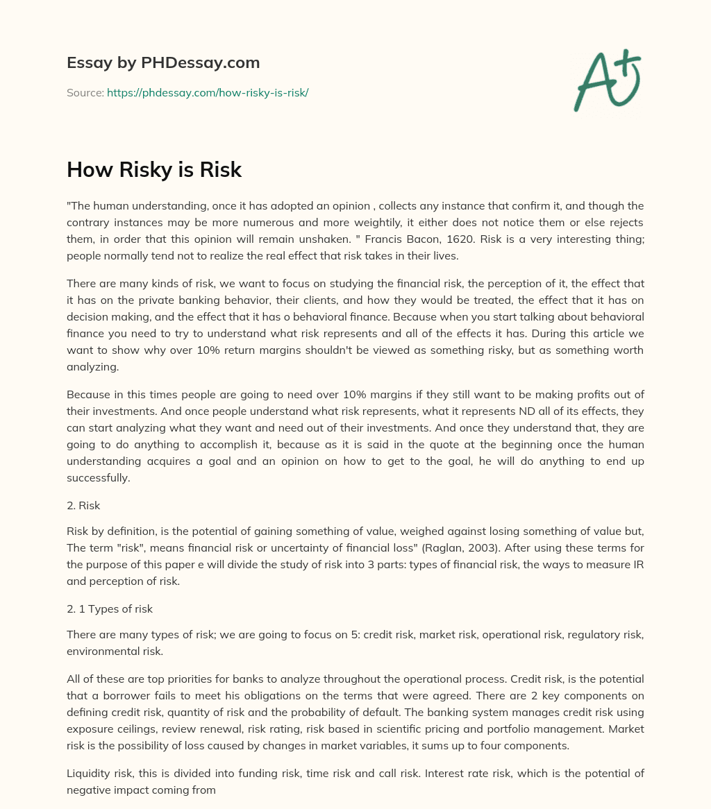 How Risky is Risk essay