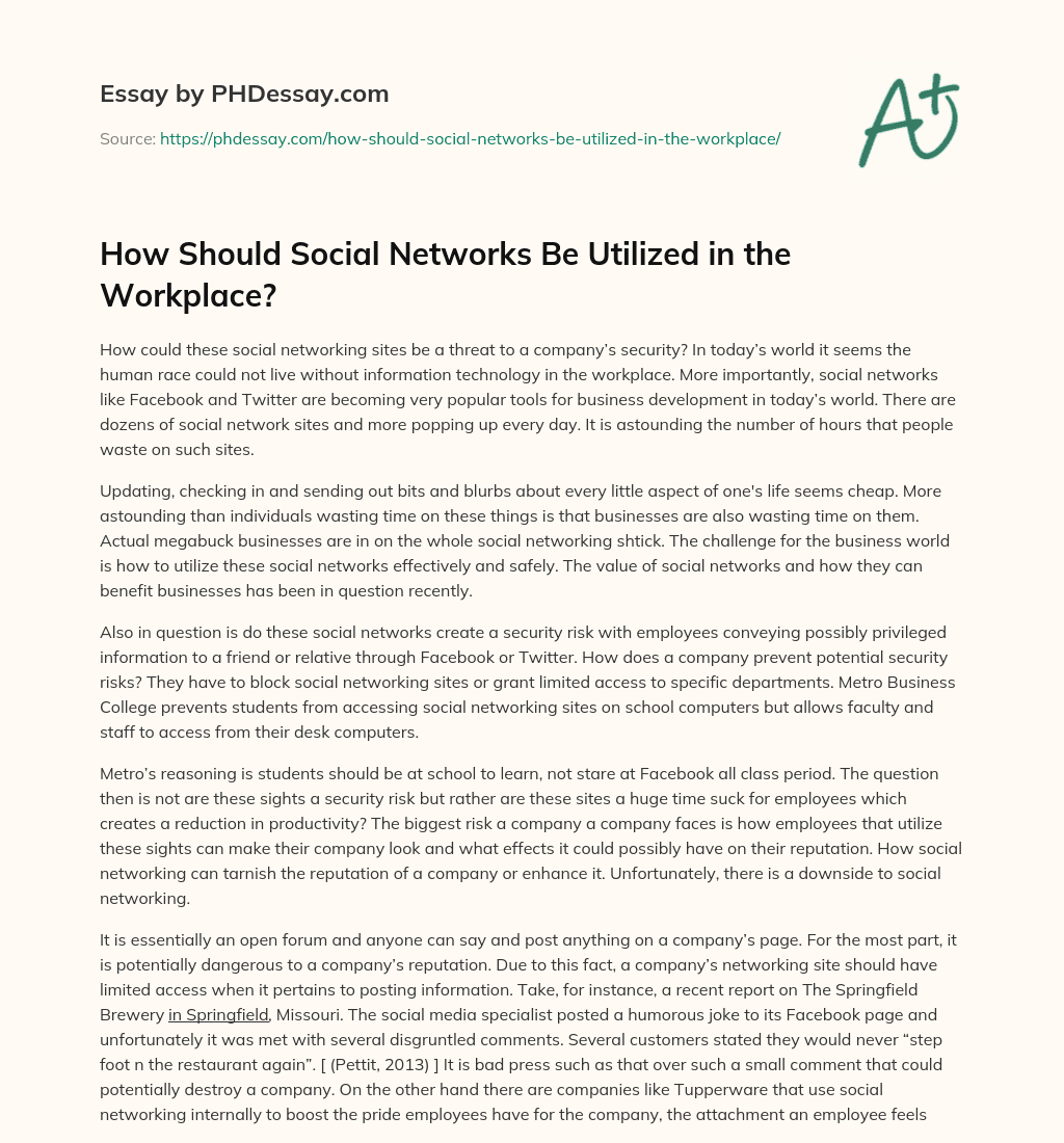 How Should Social Networks Be Utilized in the Workplace? essay