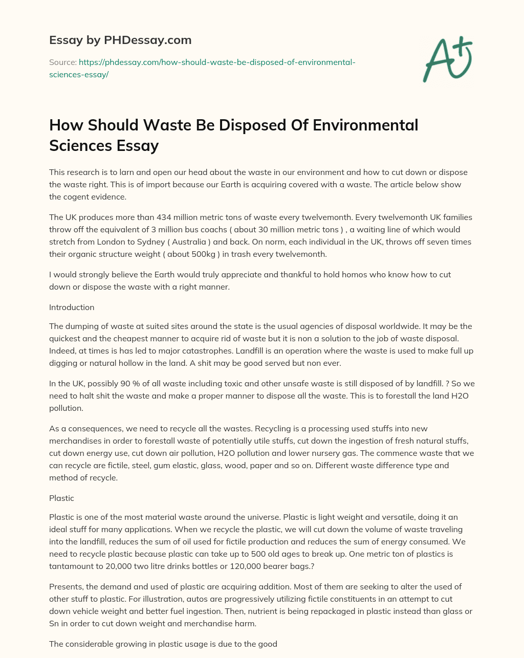 How Should Waste Be Disposed Of Environmental Sciences Essay essay