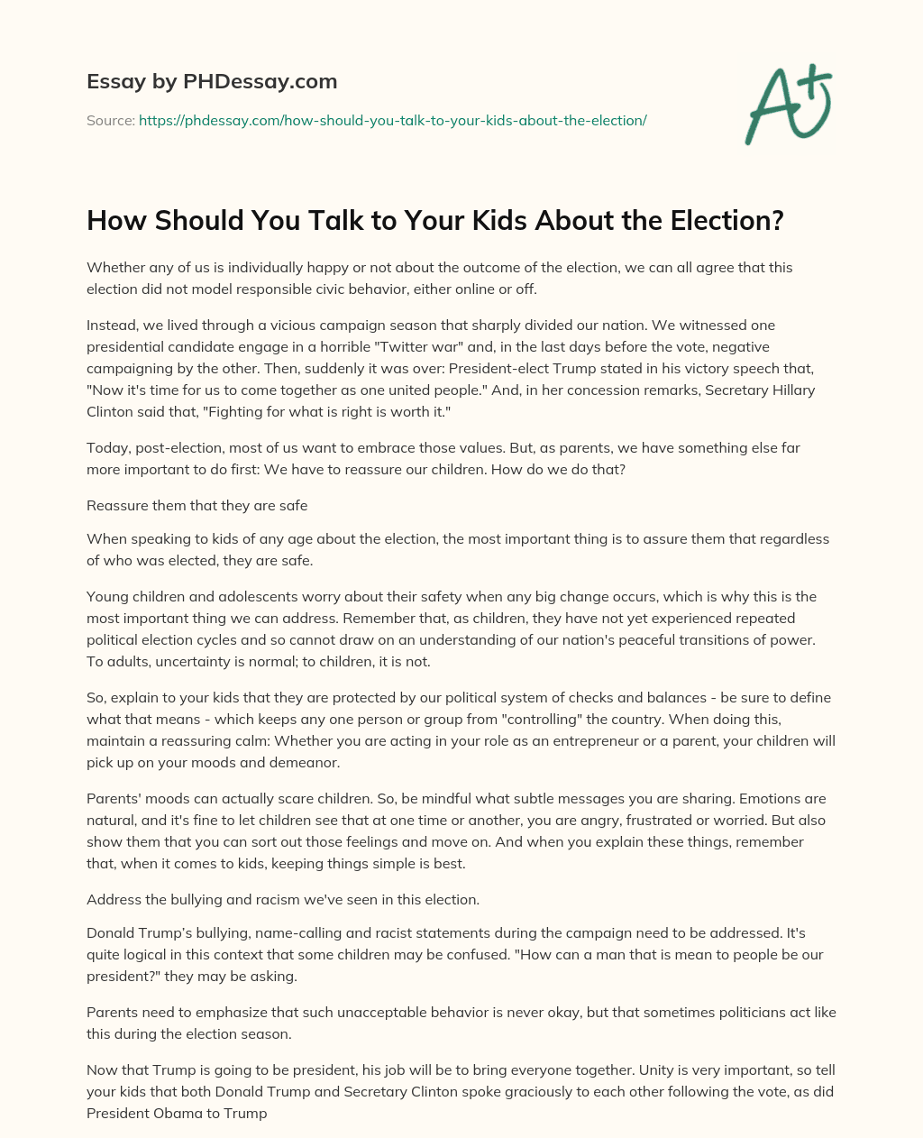 How Should You Talk to Your Kids About the Election? essay