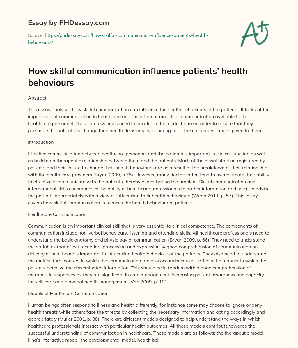 How skilful communication influence patients’ health behaviours essay