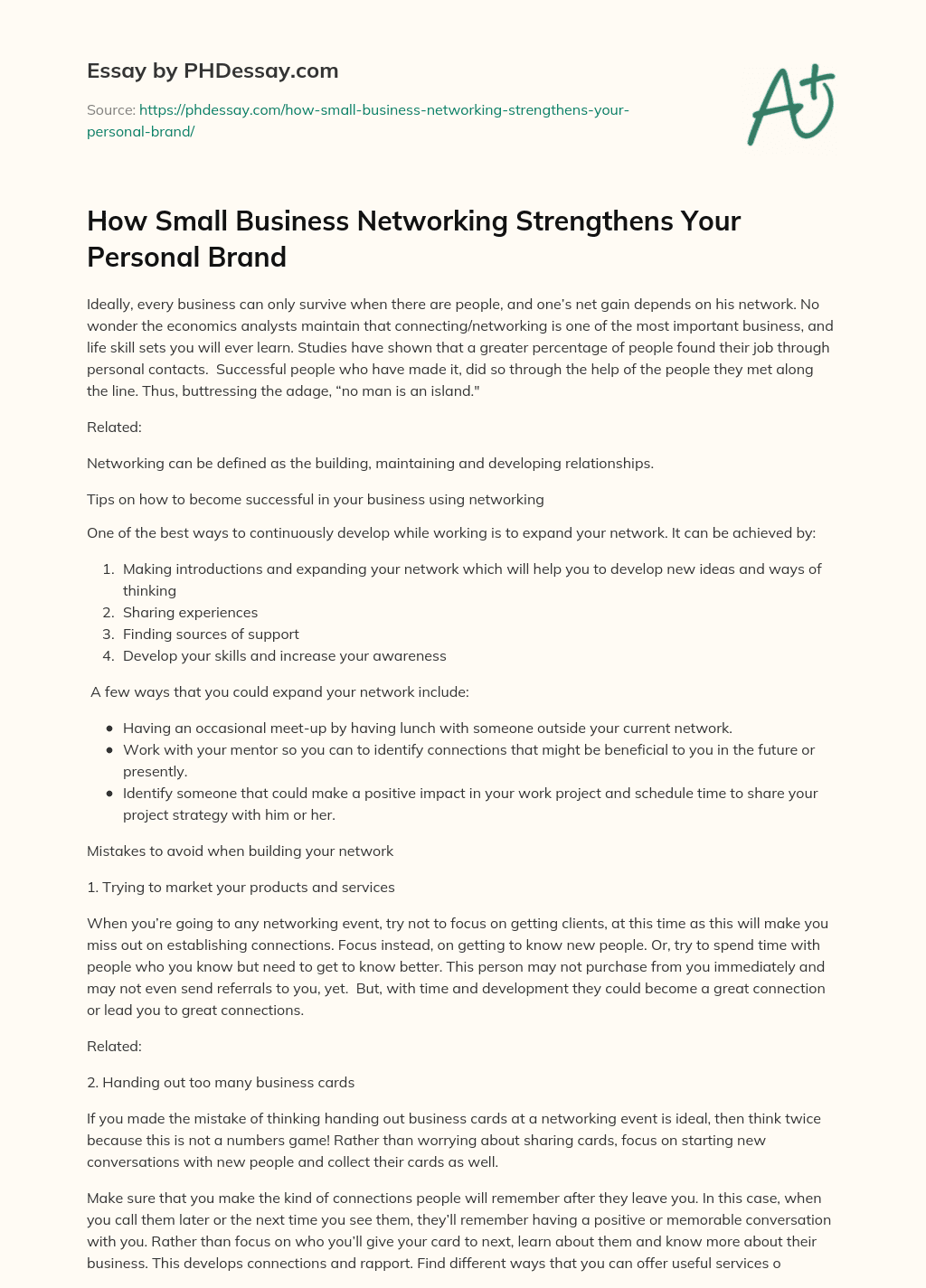 How Small Business Networking Strengthens Your Personal Brand essay