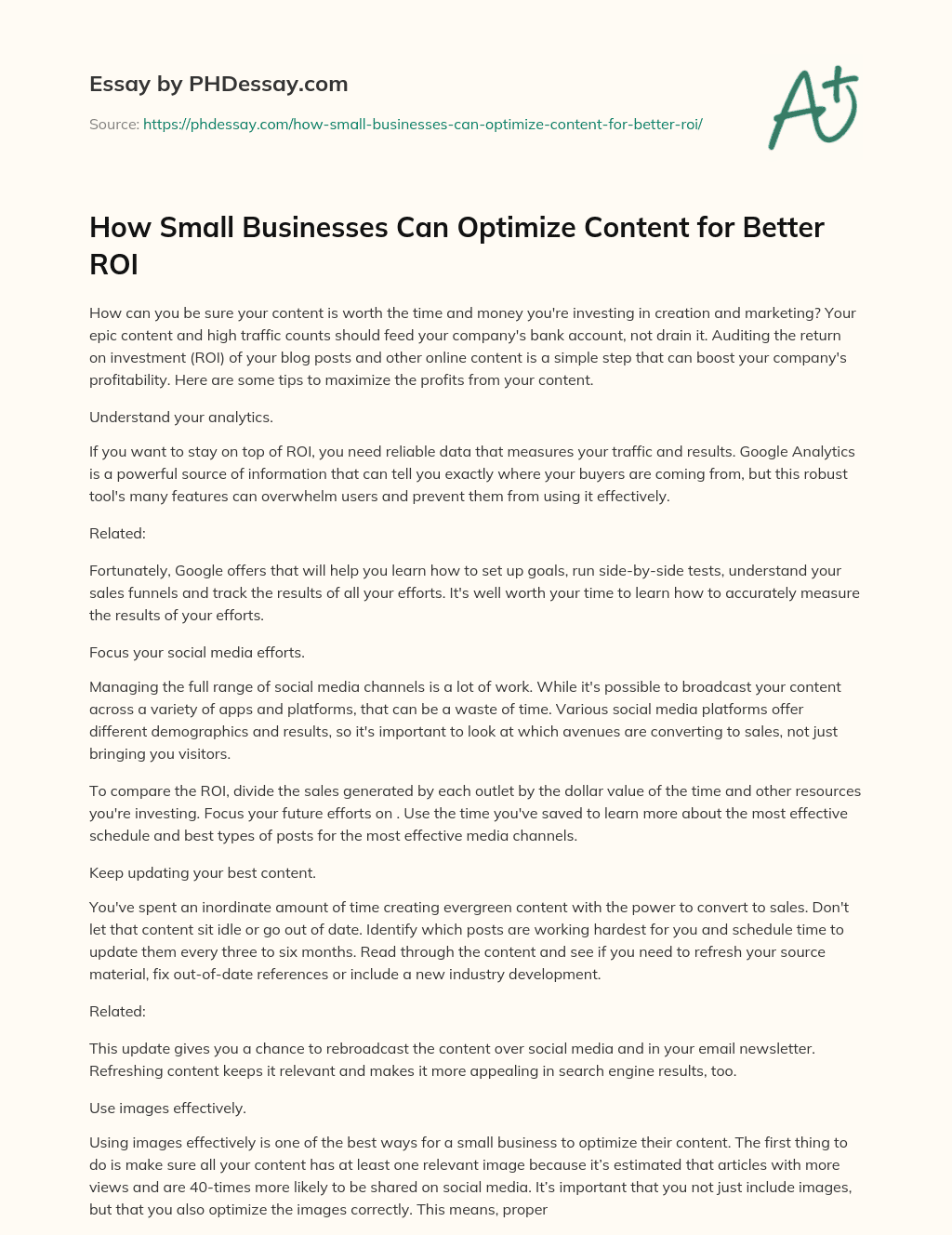 How Small Businesses Can Optimize Content for Better ROI essay
