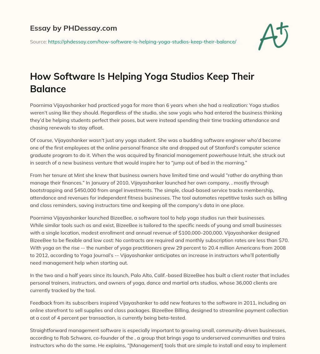 How Software Is Helping Yoga Studios Keep Their Balance essay
