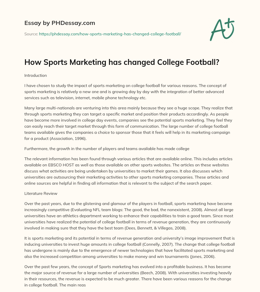 How Sports Marketing has changed College Football? essay