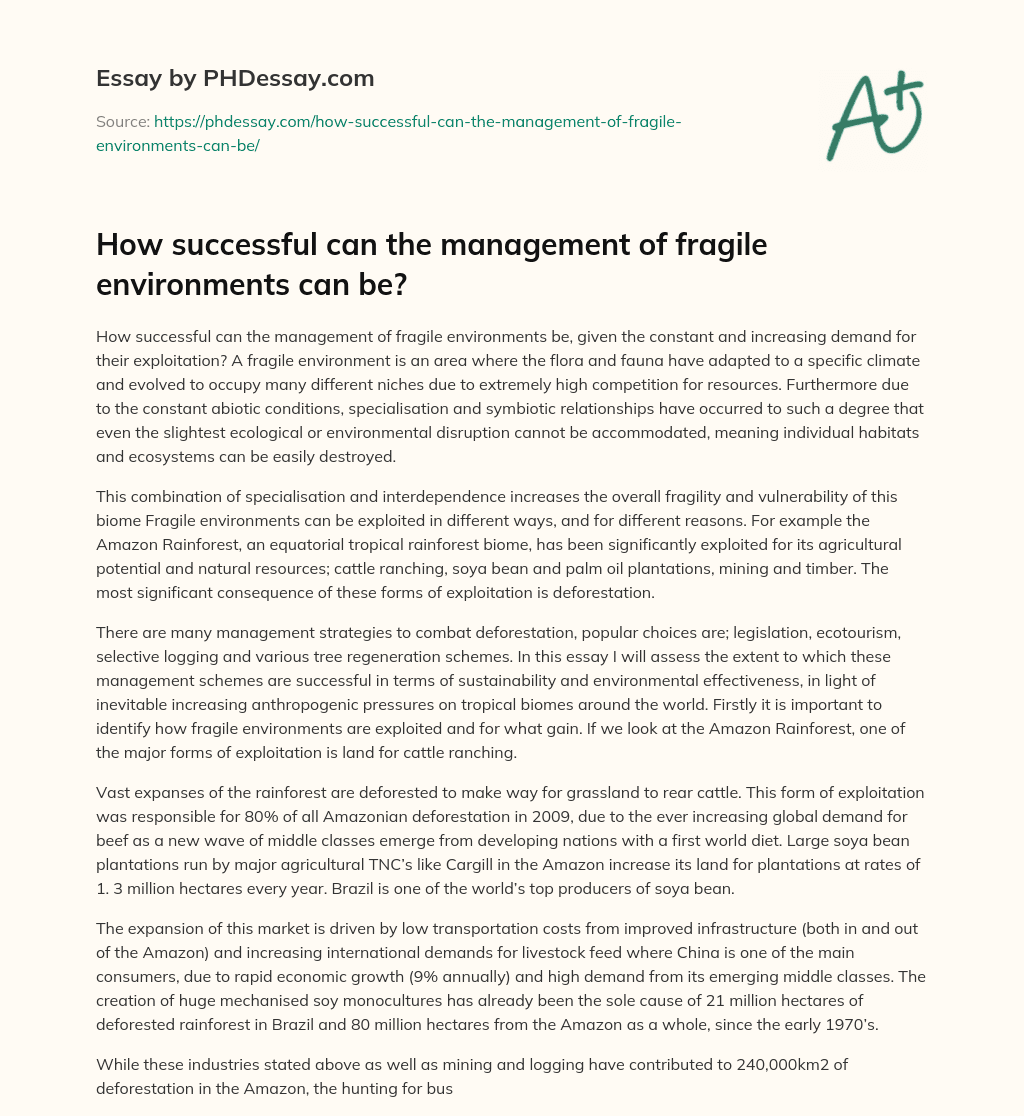 How successful can the management of fragile environments can be? essay