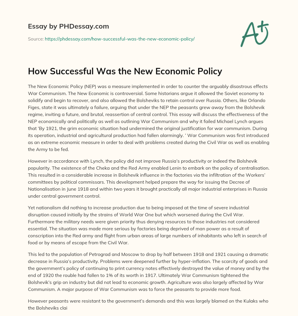 new economic policy essay
