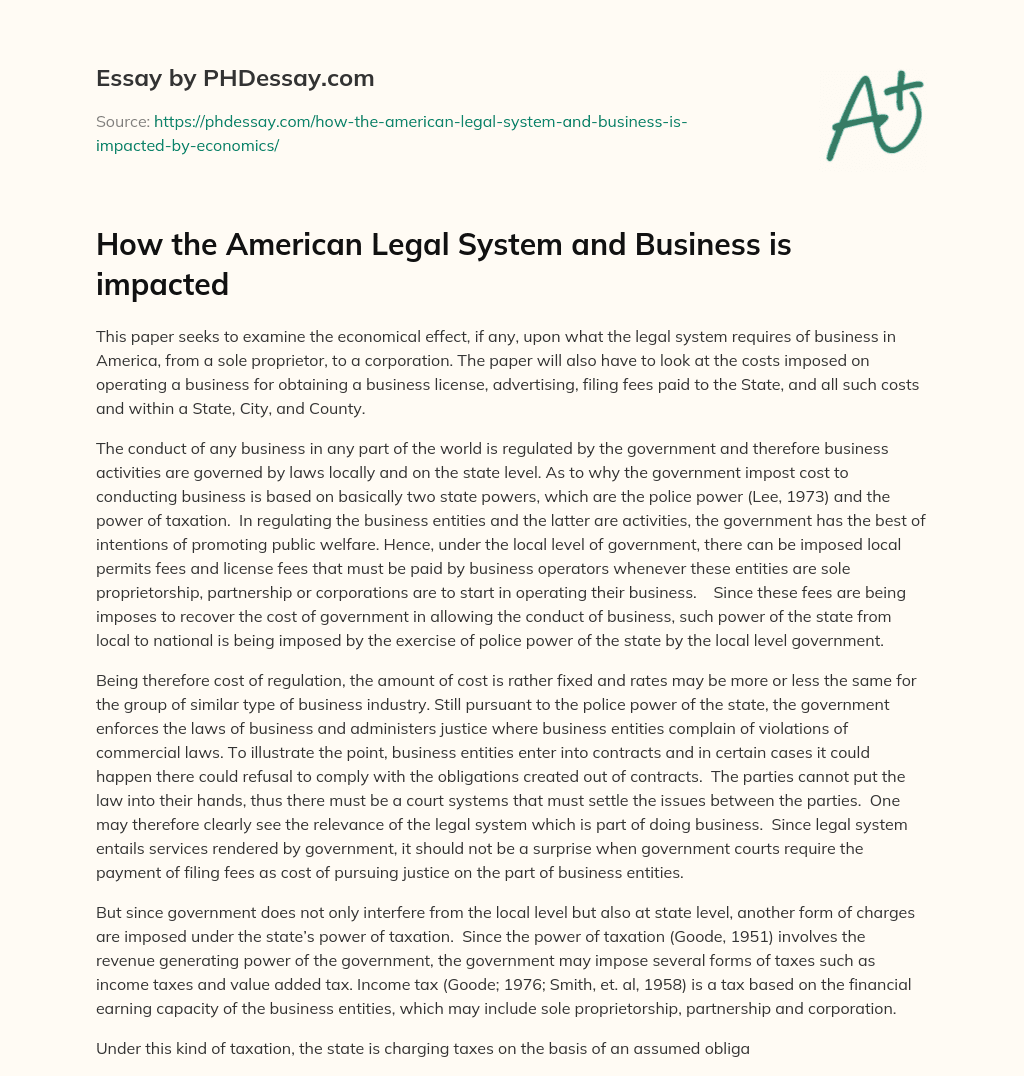 How the American Legal System and Business is impacted essay