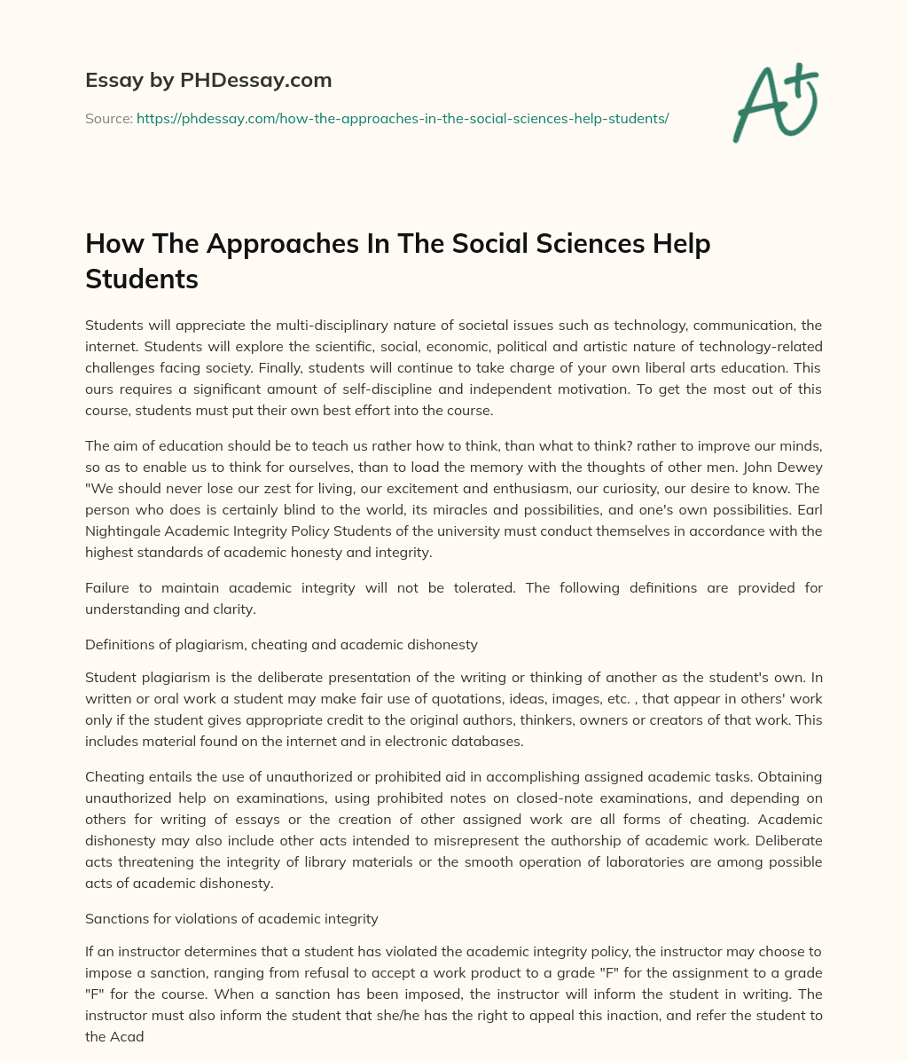 How The Approaches In The Social Sciences Help Students essay