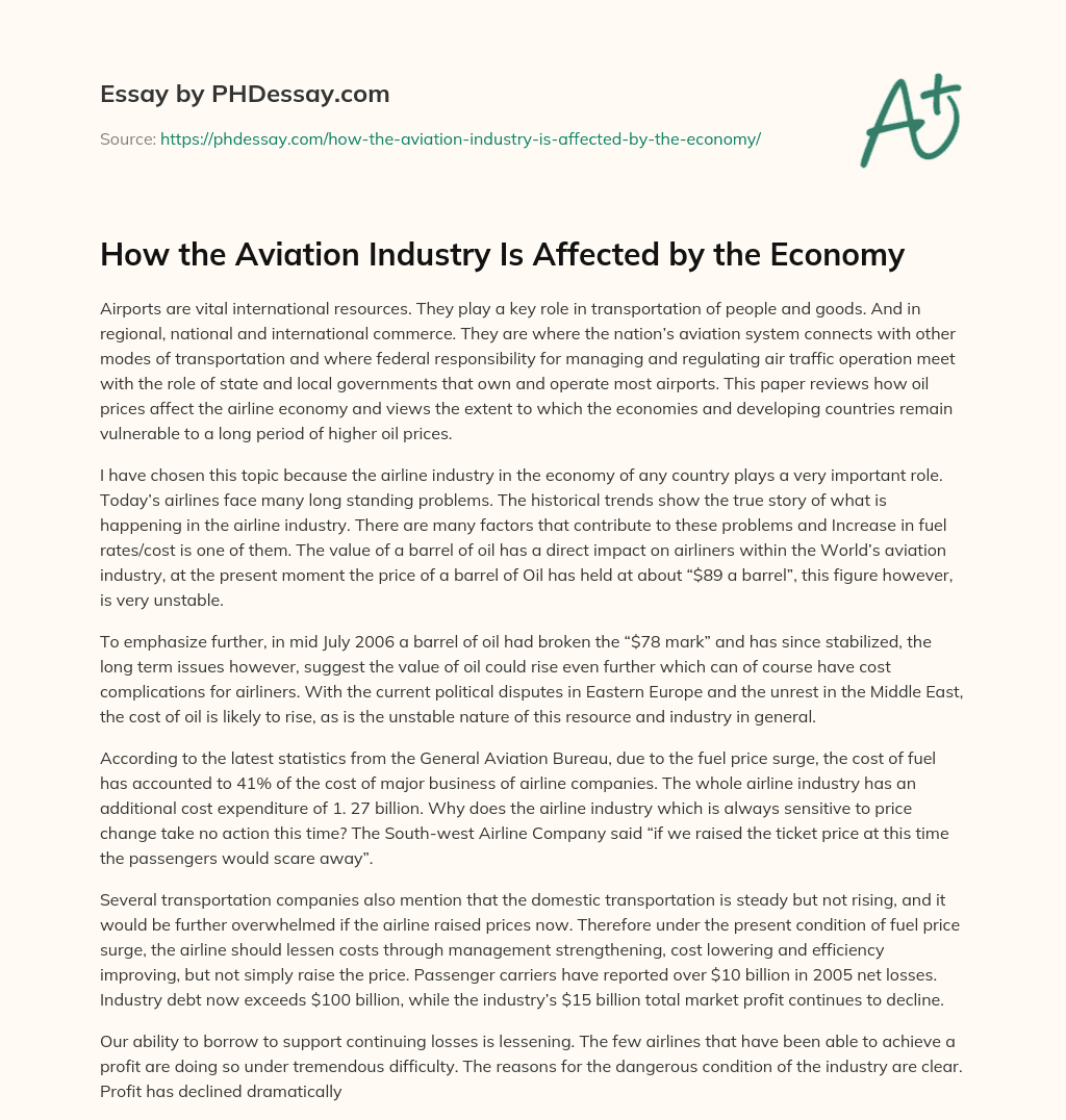 How the Aviation Industry Is Affected by the Economy essay