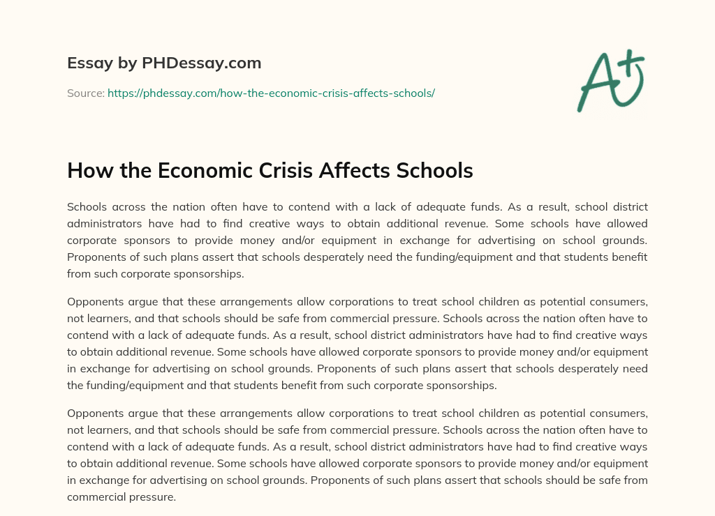 How the Economic Crisis Affects Schools essay