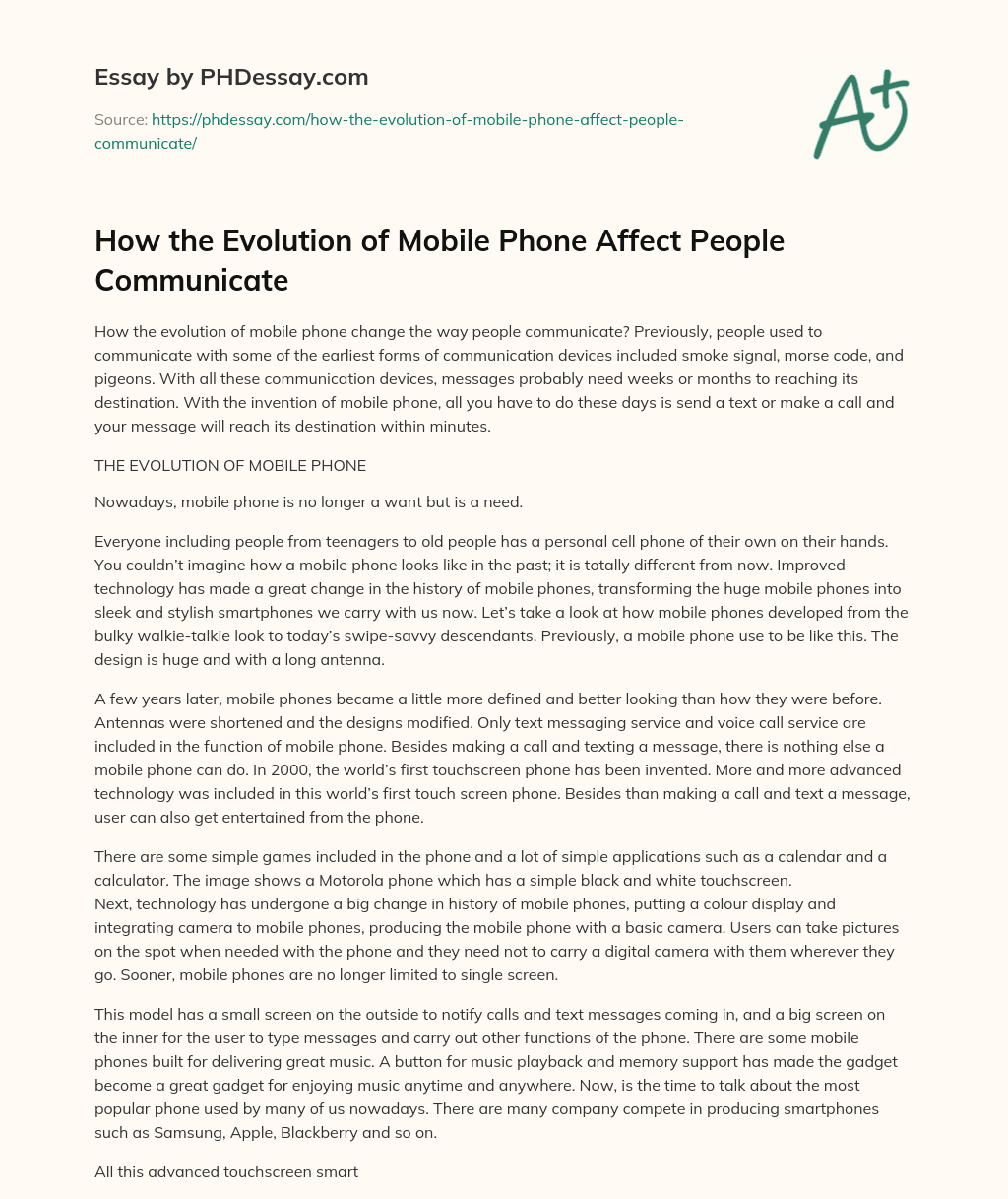 How the Evolution of Mobile Phone Affect People Communicate essay