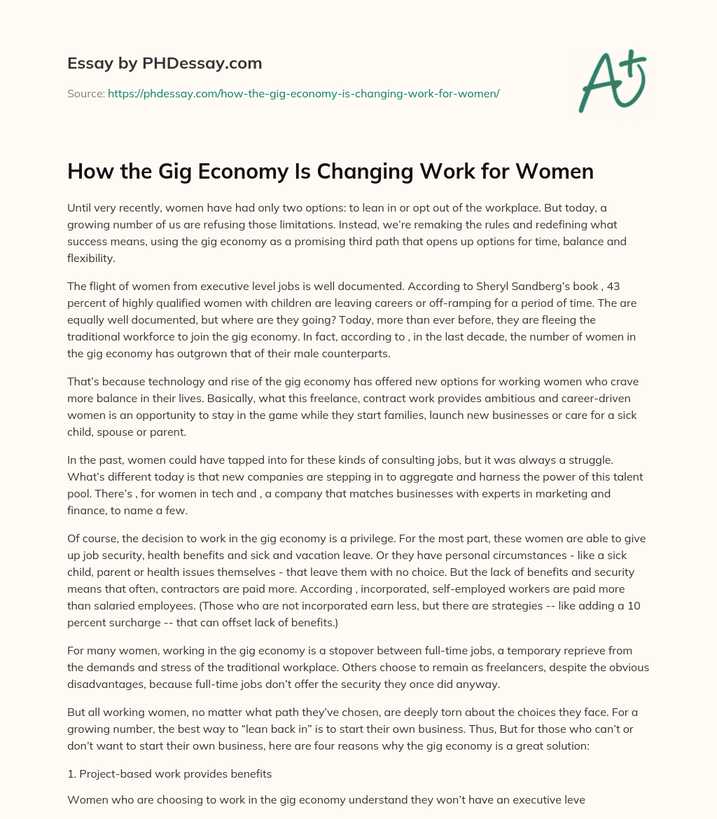 How the Gig Economy Is Changing Work for Women essay