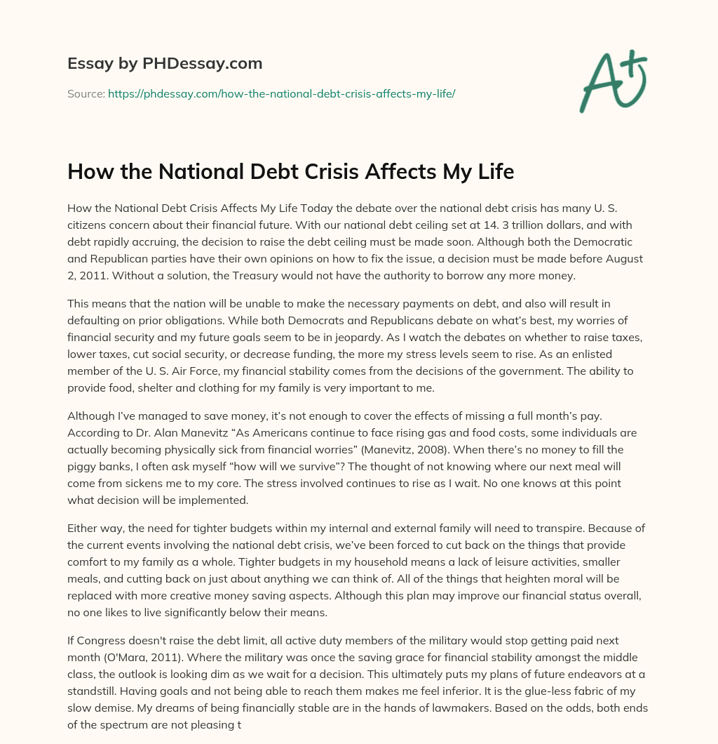 How the National Debt Crisis Affects My Life essay