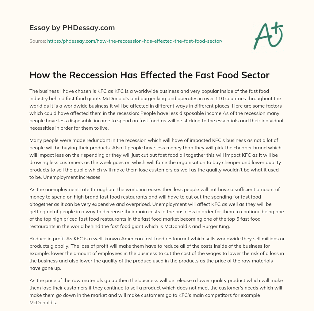 How the Reccession Has Effected the Fast Food Sector essay