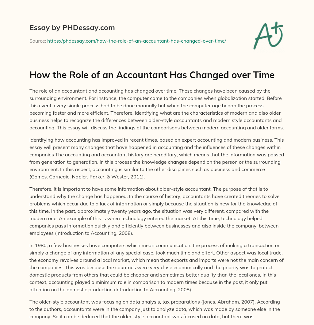 How the Role of an Accountant Has Changed over Time essay