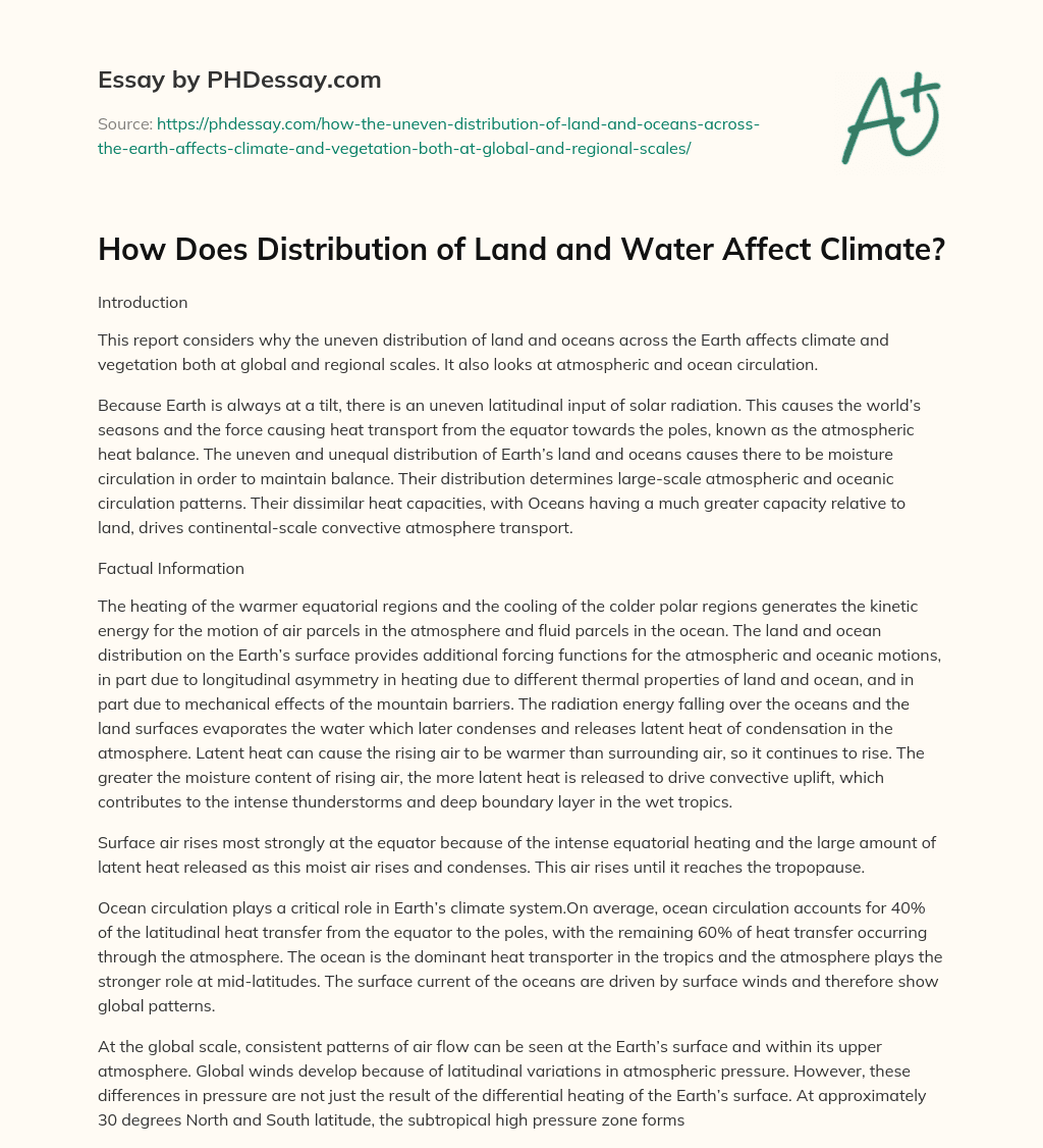 How Does Distribution of Land and Water Affect Climate? essay