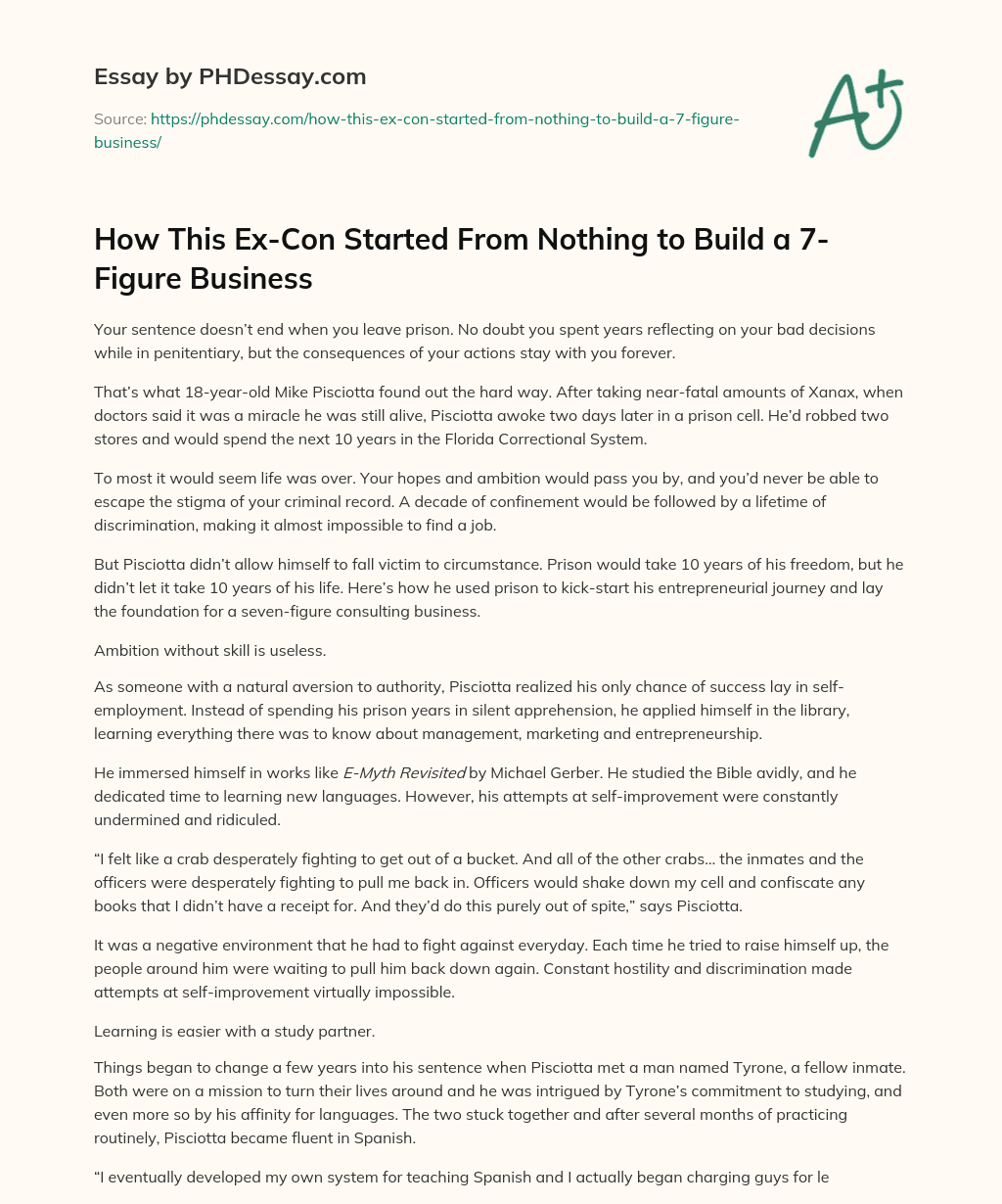 How This Ex-Con Started From Nothing to Build a 7-Figure Business essay