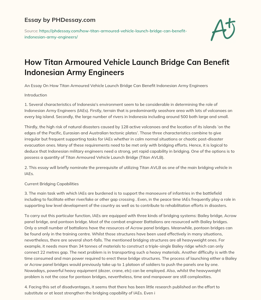 How Titan Armoured Vehicle Launch Bridge Can Benefit Indonesian Army Engineers essay