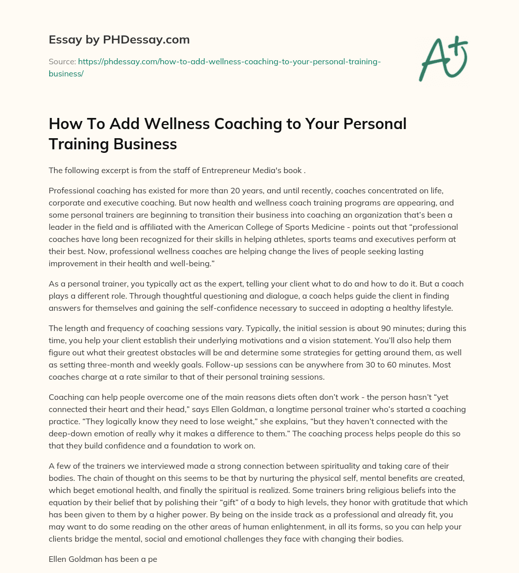 How To Add Wellness Coaching to Your Personal Training Business essay