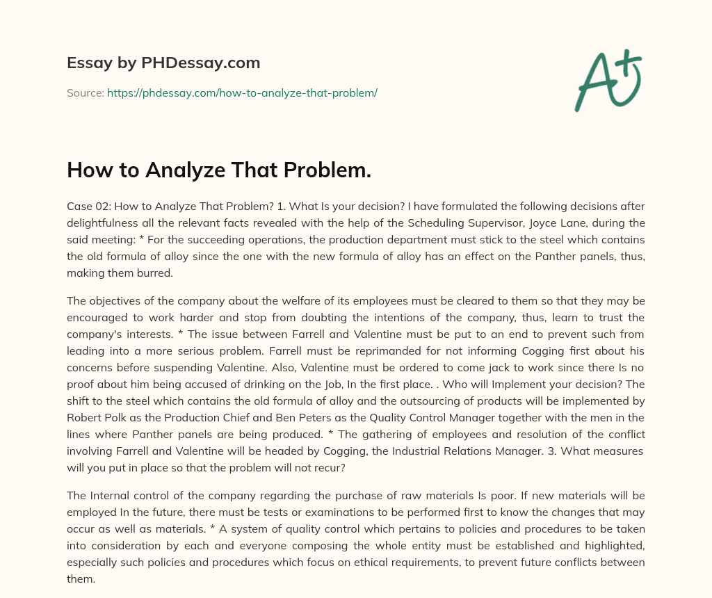 How to Analyze That Problem. essay