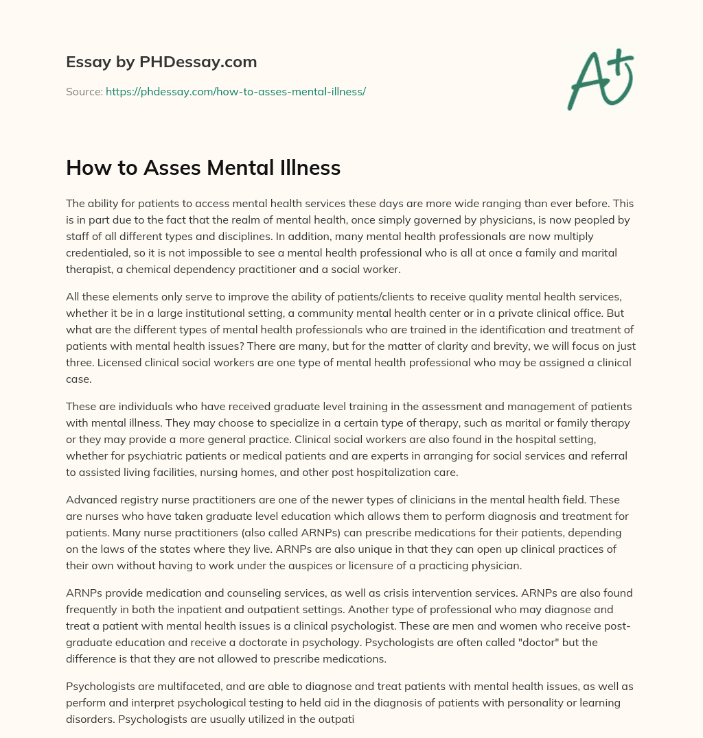How to Asses Mental Illness essay