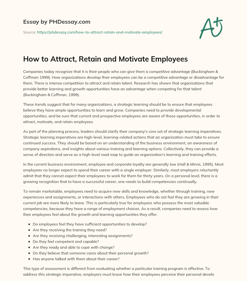 How to Attract, Retain and Motivate Employees essay