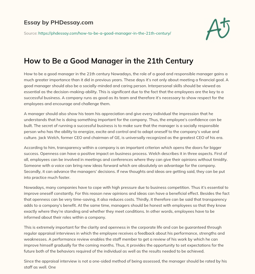 How to Be a Good Manager in the 21th Century essay
