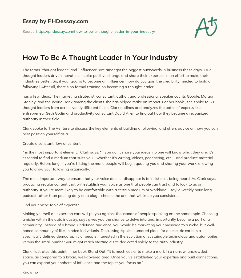 How To Be A Thought Leader In Your Industry essay