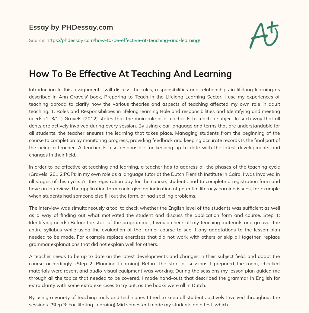 How To Be Effective At Teaching And Learning essay