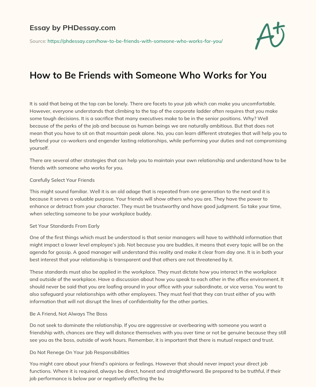 How to Be Friends with Someone Who Works for You essay