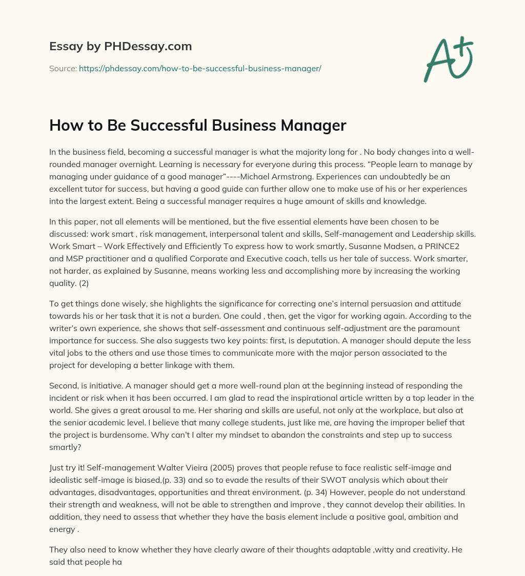 How to Be Successful Business Manager essay