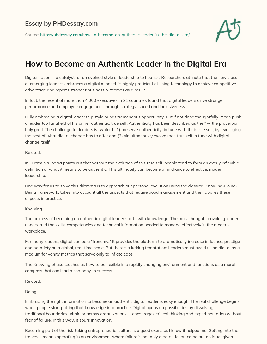 How to Become an Authentic Leader in the Digital Era essay