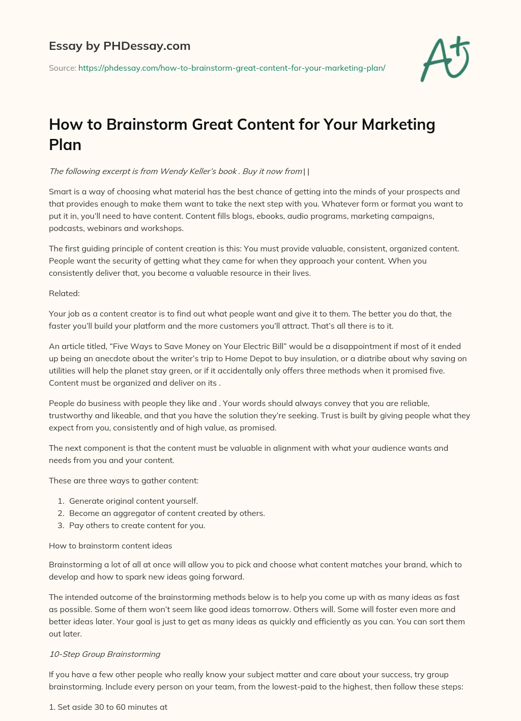 How to Brainstorm Great Content for Your Marketing Plan essay