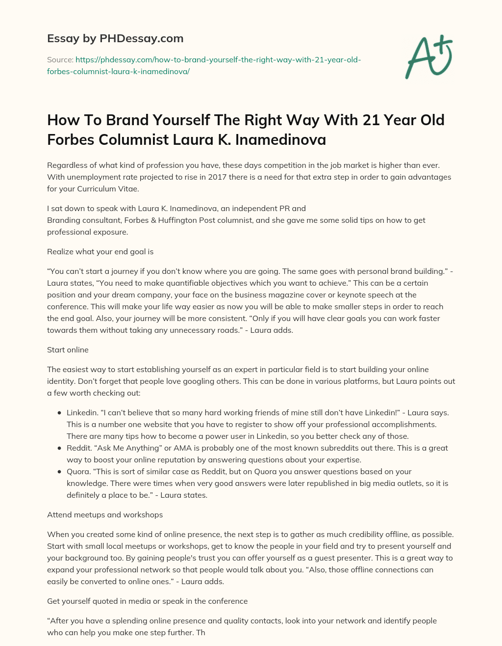 Tips for Building a Strong Personal Brand in a Competitive Job Market essay