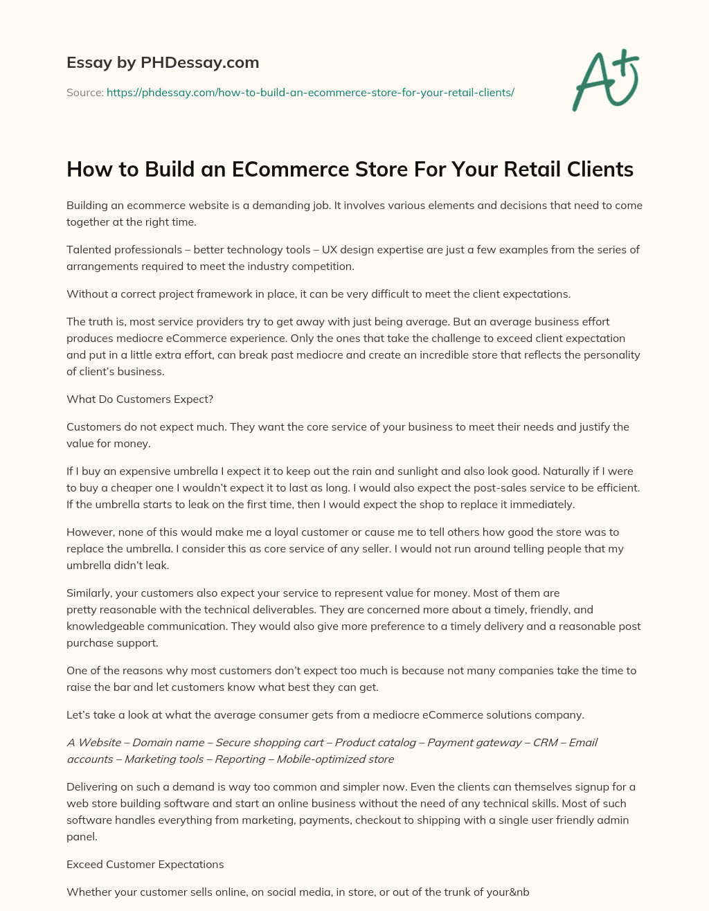 How to Build an ECommerce Store For Your Retail Clients essay