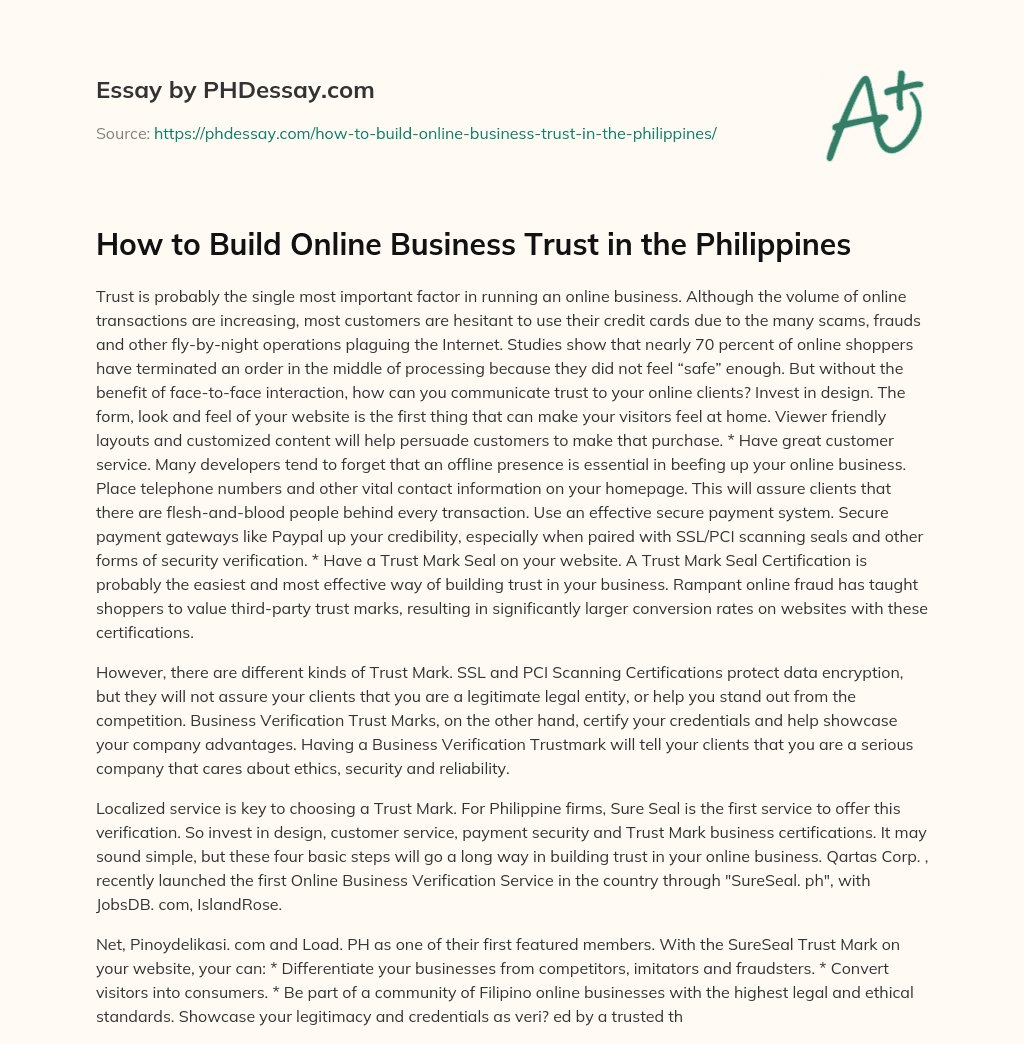 How to Build Online Business Trust in the Philippines essay