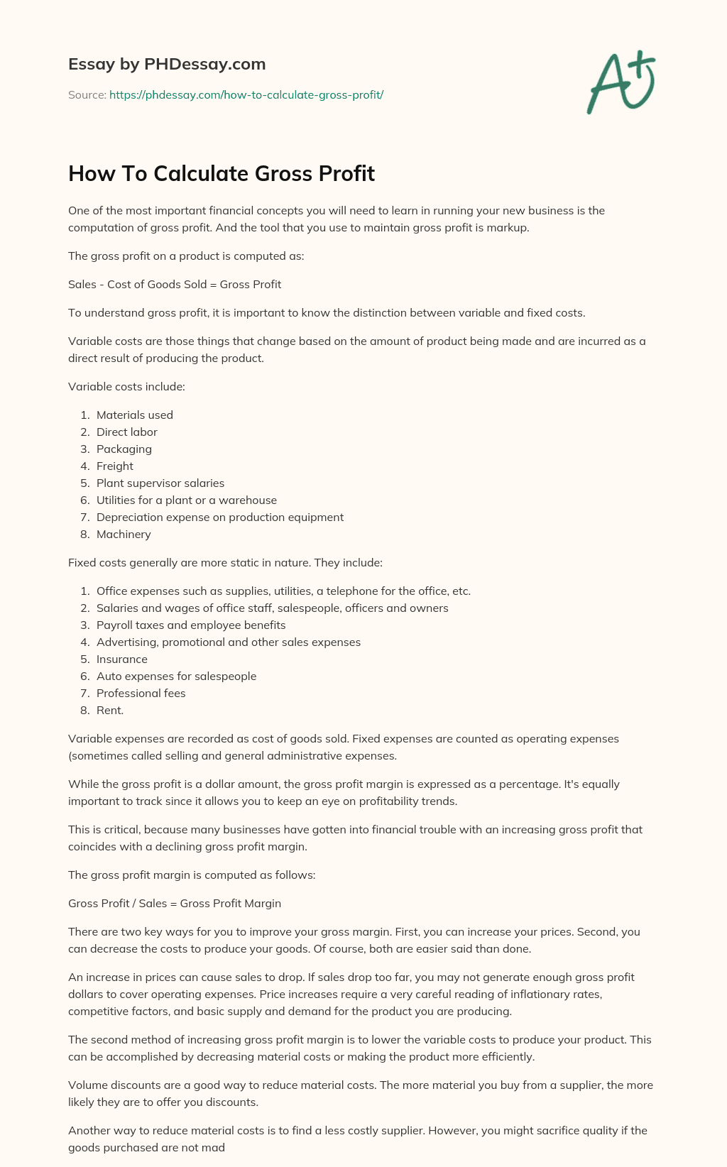 How To Calculate Gross Profit essay